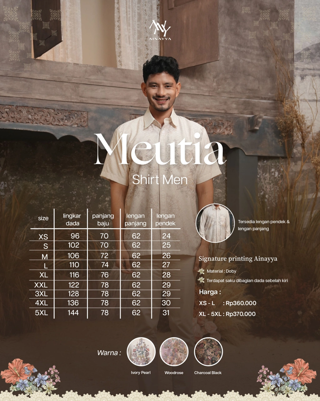 Meutia Shirt Men in Charcoal Black - Gambar 7