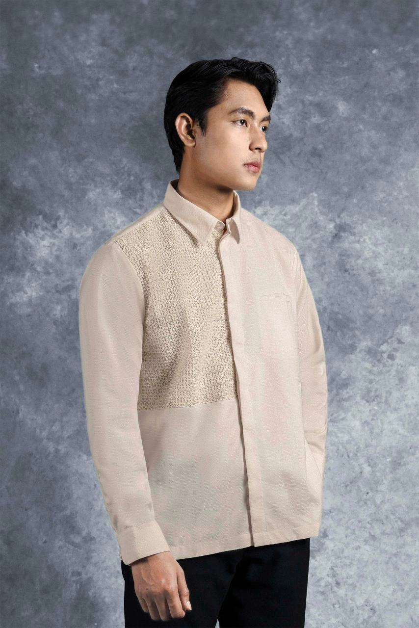 Kemeja Elok Brokat Lengan Panjang Palem - Gambar 3