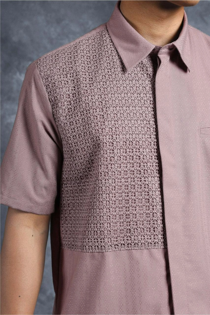 Kemeja Elok Brokat Lengan Pendek Kusuma - Gambar 4