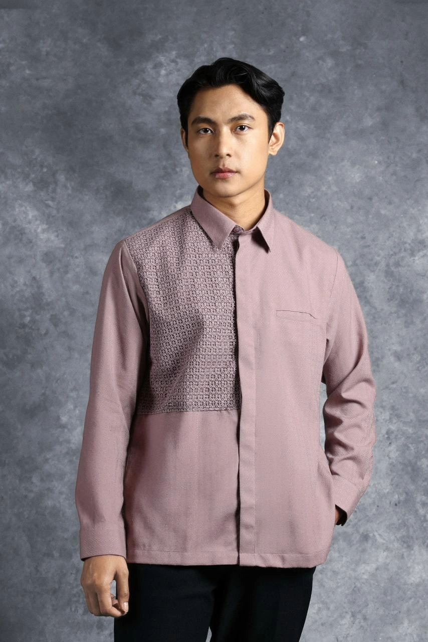 Kemeja Elok Brokat Lengan Panjang Kusuma