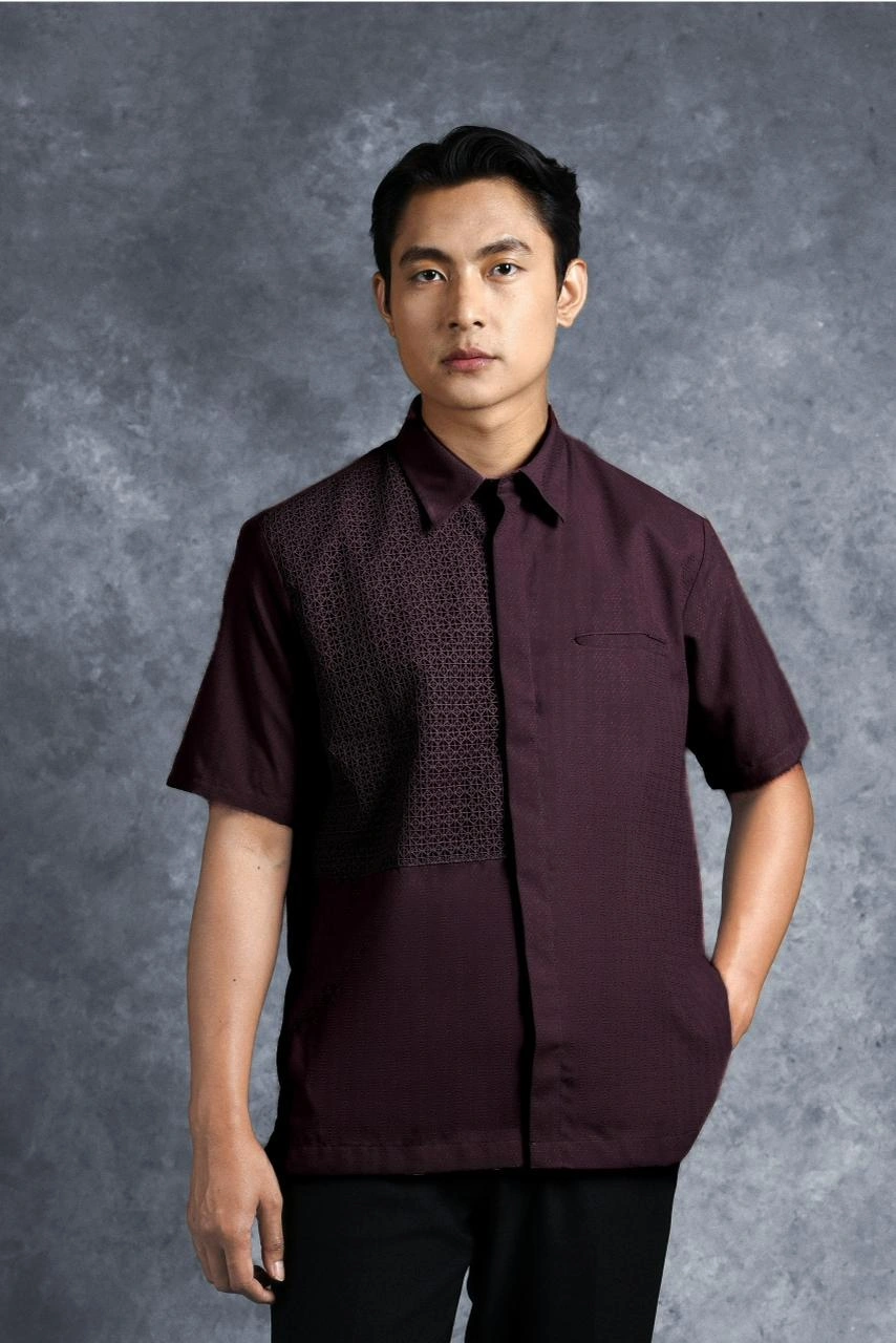 Kemeja Elok Brokat Lengan Pendek Gandaria