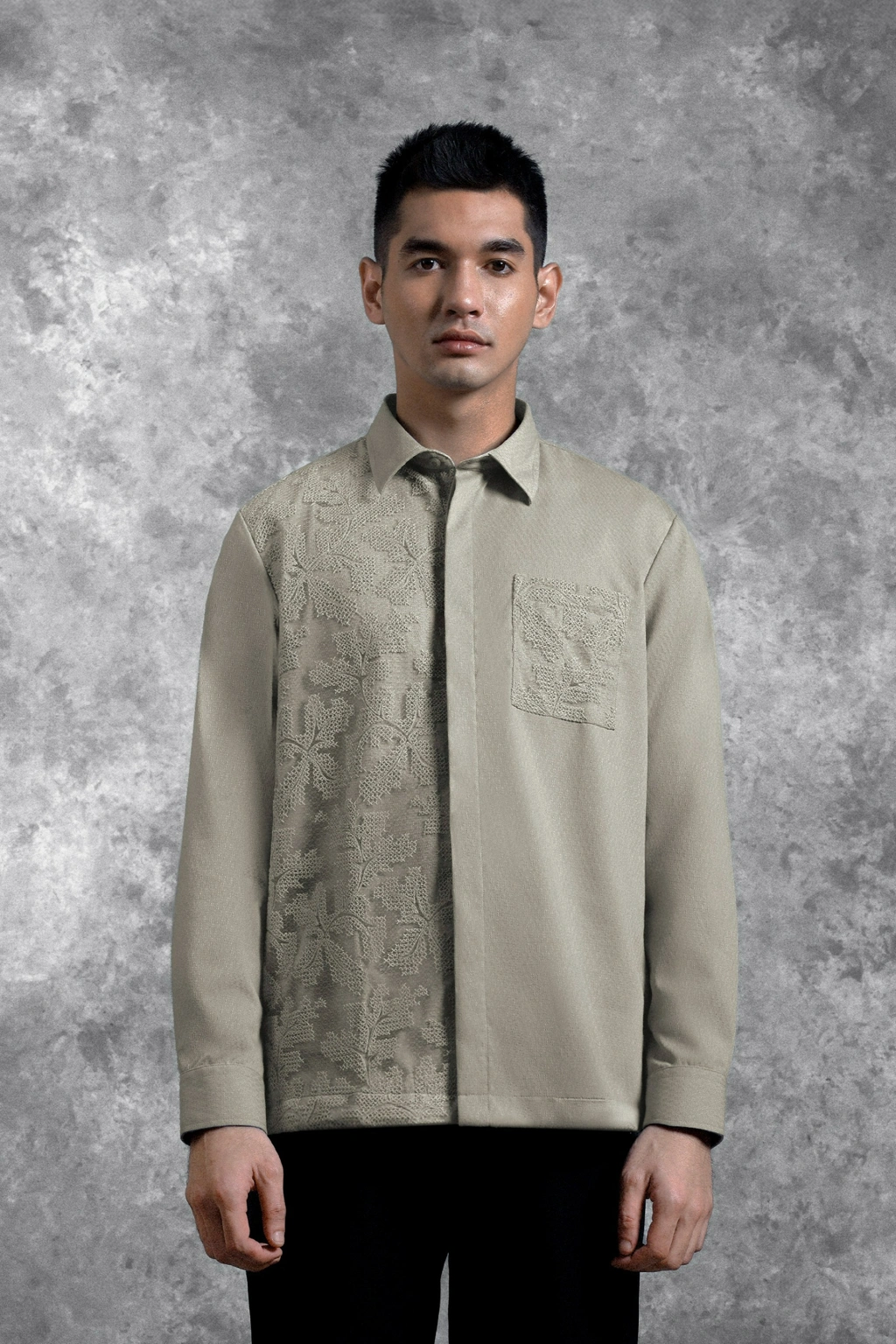 Kemeja Brukat Saku Renjana Lengan Panjang Tenun - Gambar 2