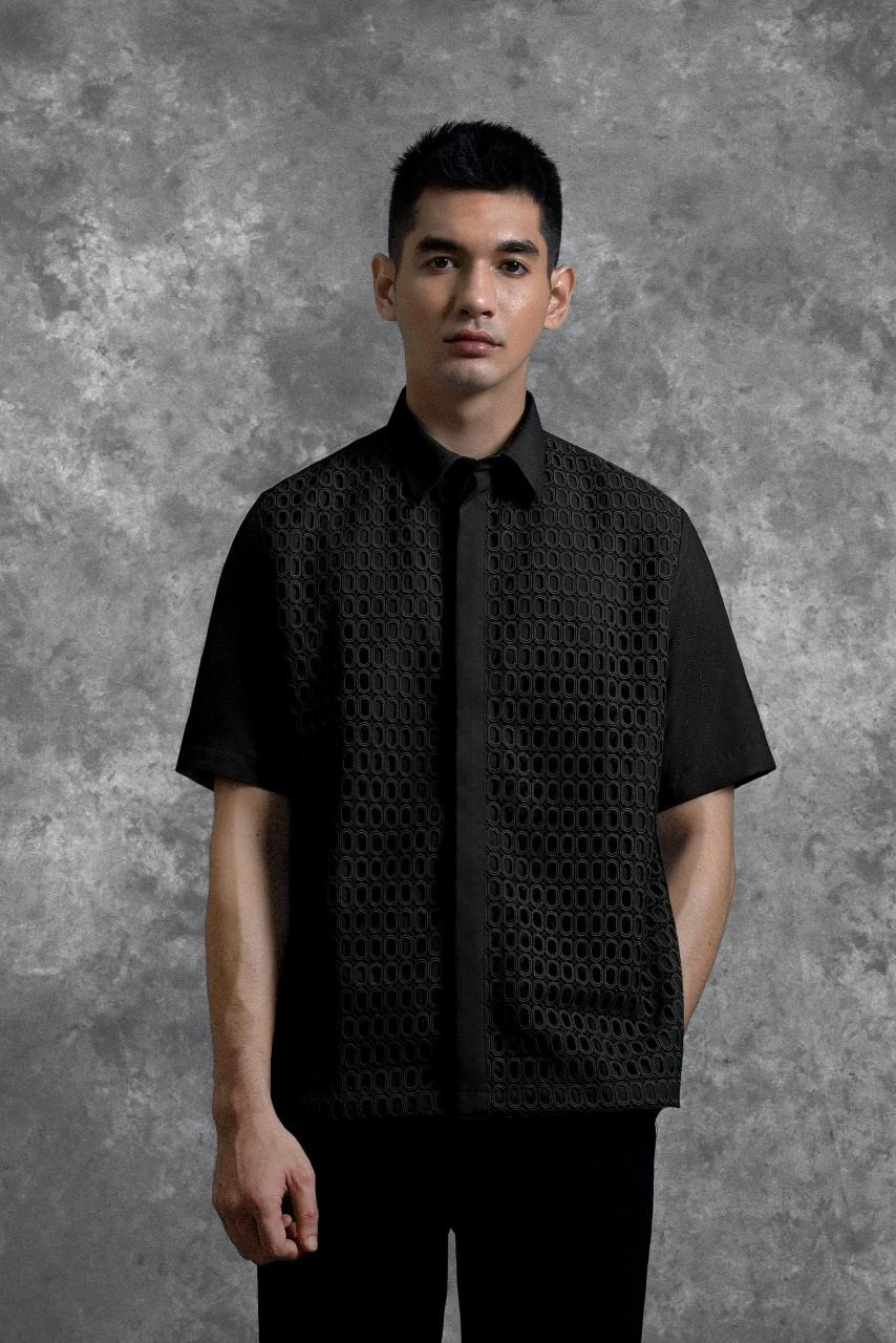 Kemeja Brukat Renjana Lengan Pendek Bayang - Gambar 4