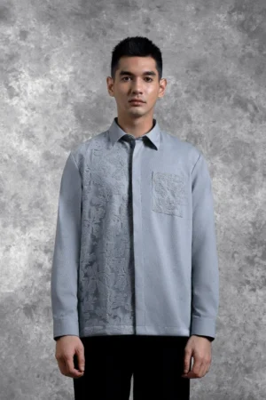 Kemeja Brukat Saku Renjana Lengan Panjang Embun