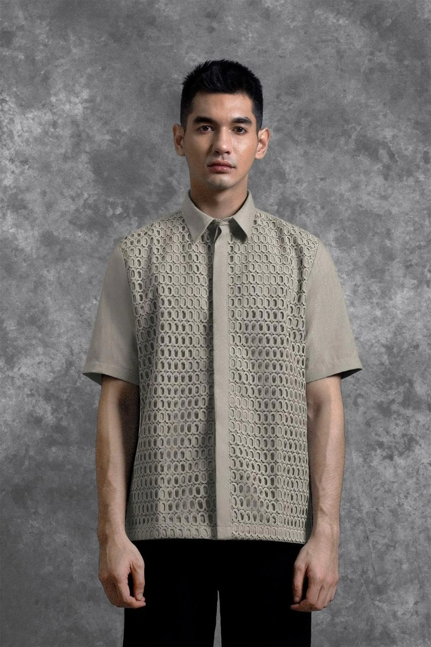 Kemeja Brukat Renjana Lengan Pendek Tenun